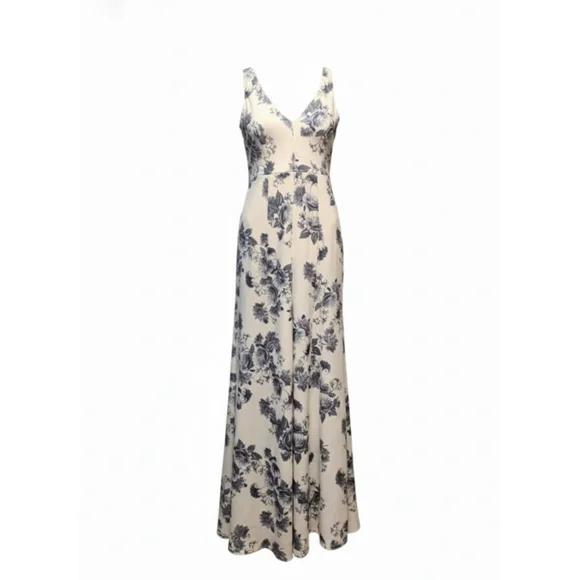 B Smart Juniors 9 Beige Blue Floral Maxi Dress - Picture 3 of 10